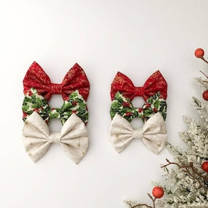 Christmas Hair Bows for Girls, Headband Bowsglitter bows, sparkly bows, red, green, beige