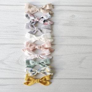 Small fabric bows, school girl style in three sizes, headband or clip