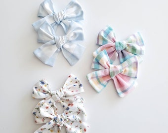 Easter hair bows, plaid bows, easter colors, pastel color bows, floral bows, headband bows.