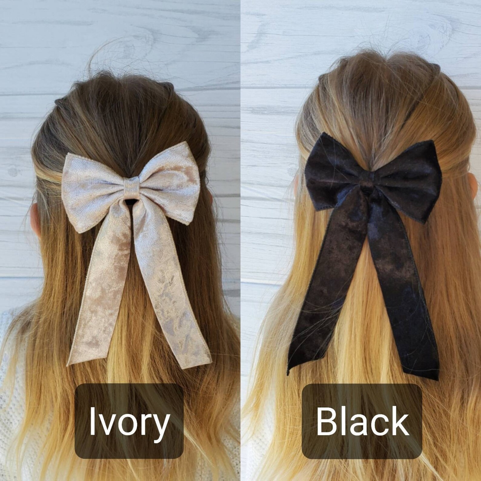 Velvet Hair Bow With Long Tails Clip Bow Etsy