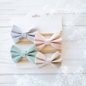 Headbands for babies, headband bows, set of 4 bows, neutral  bows for girls
