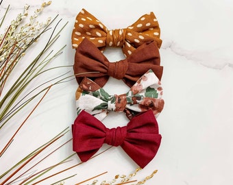 Fall hair bows for girls, headband bows, pigtail clips, petit bows, fabric hair bows, autumn bows