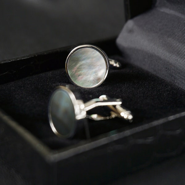 Natural Grey Mother of Pearl Cufflinks, Round Cufflinks, Best man Gift, Groom Wedding Cufflinks, Unique Cufflinks, Gift for Him