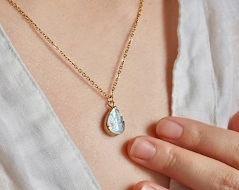 Collier goutte d'ormeau, pendentif chaîne en or de style vintage