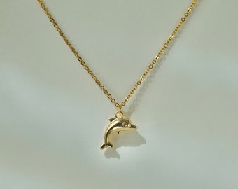 Collier pendentif dauphin doré, bijoux océan