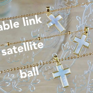 Mother of Pearl Cross Necklace, 14k Gold Plated Chain