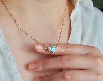 Collier coeur ormeau, pendentif plaqué or, bijoux de plage bohème