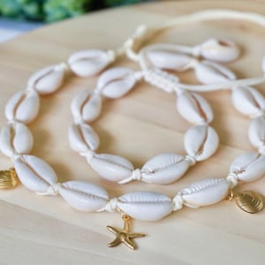 Cowrie Shell Choker Bracelet Set, Adjustable Boho Ocean Jewelry