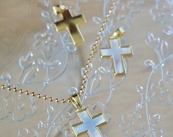 MORELLATO 5601 CIONDOLO １POINT GOLD CROSS MOTIFS NECKRACE Cross Necklace, Mother of Pearl, Gold Cross Pendant, Shell