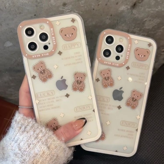 Cute Cartoon Teddy Bear Pattern Clear Soft Tpu Iphone Case Etsy