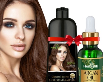 Buy 1pc Herbishh (Chestnut Brown) Hair Color Shampoo for Gray Hair Get 1pc Herbishh Argan Hair oil Free Active