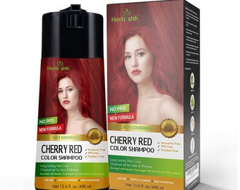 Champú de color enriquecido Tinte para el cabello Fórmula libre de PPD Champú para el color del cabello - Tinte para el cabello CHERRY RED (400ml)
