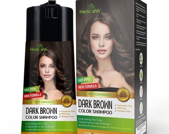 Dark Brown Enriched Color Shampoo hair dye shampoo PPD Free Hair Dye Formula (400ml)