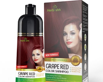 2pcs Hair Color Shampoo for Gray Hair–Natural Hair Dye Shampoo–Colors Hair in Minutes Lasts UpTo 3-4 Weeks– Hair Color GRAPE RED