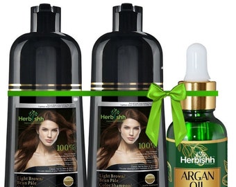 Champú para teñir el cabello castaño claro Herbishh con aceite de argán de regalo