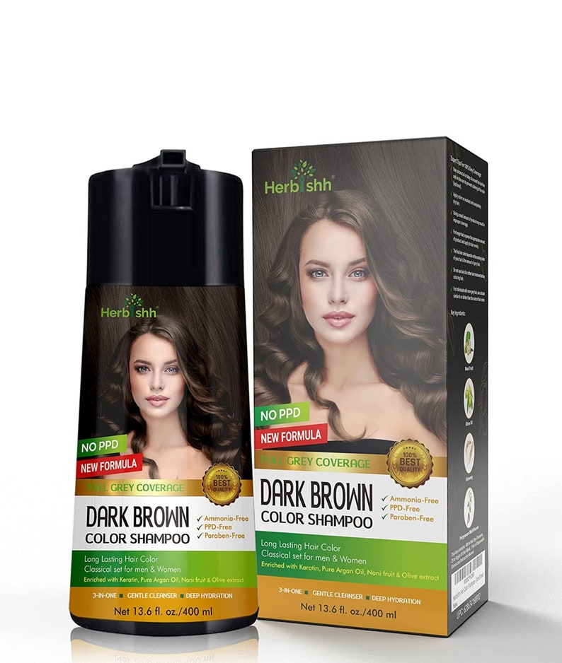 Dark Brown Enriched Color Shampoo hair dye shampoo PPD Free Hair Dye Formula 400ml image 1