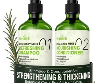 Herbishh Rosemary Mint Shampoo & Conditioner Set, Clarifying Shampoo for Oily Hair, Volumizing Hair Care Duo, Sulfate Free, 16.23 oz Each
