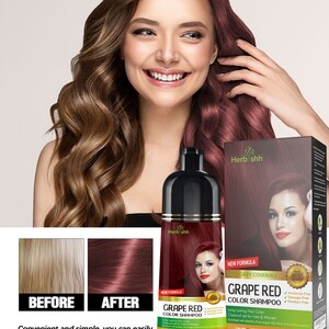 Hair Color Shampoo for Gray HairNatural Hair Dye ShampooColors Hair in MinutesLasts UpTo 3-4 Weeks500 ML3-In-1 Hair Color GRAPE RED image 5