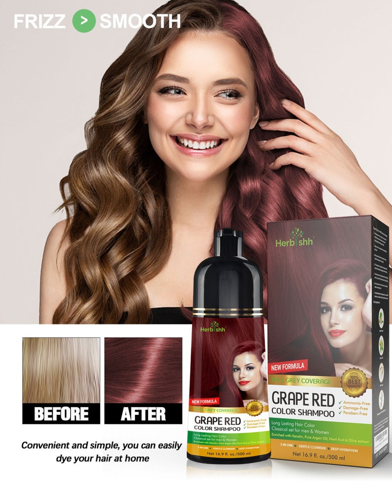 Hair Color Shampoo for Gray HairNatural Hair Dye ShampooColors Hair in MinutesLasts UpTo 3-4 Weeks500 ML3-In-1 Hair Color GRAPE RED image 5