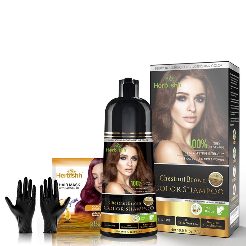 2pcs Herbishh hair Color Shampoo Natural Hair Dye for Gray Hair 1PC Argan Hair Oil GIFT CHESTNUT BROWN image 10