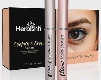 Herbishh Lash & Brow Serum Combo Peptide Biotin Conditioner 0.135 oz Each