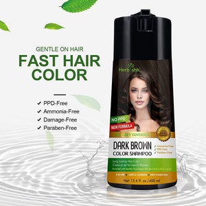 Dark Brown Enriched Color Shampoo hair dye shampoo PPD Free Hair Dye Formula 400ml image 2