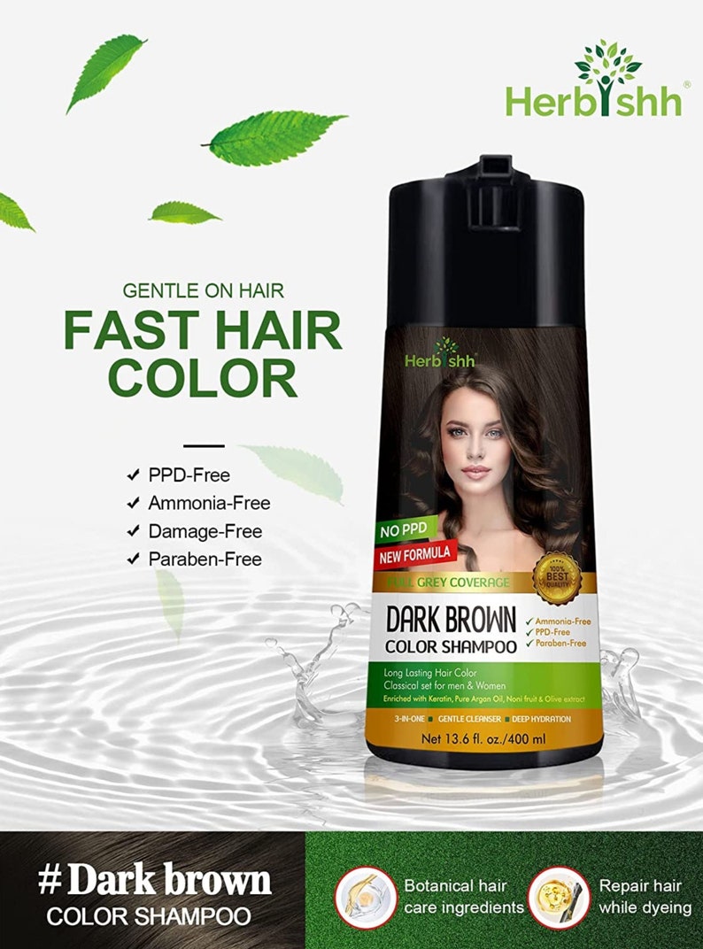 Dark Brown Enriched Color Shampoo hair dye shampoo PPD Free Hair Dye Formula 400ml image 2