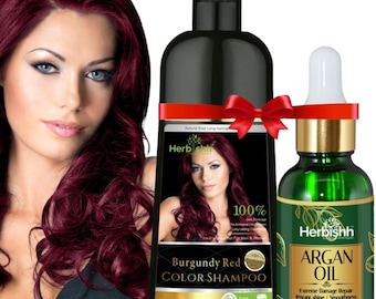 Buy 1pc Herbishh (BURGUNDY RED) Hair Color Shampoo for Gray Hair Get 1pc Herbishh Argan Hair oil Free Active