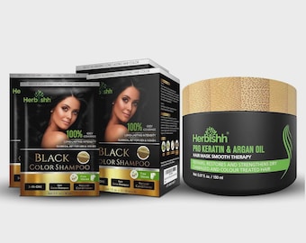 Herbishh Hair Color Shampoo Light Brown 2 Pack + Argan Mask Gray Coverage