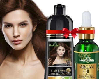 Buy 1pc Herbishh (Light Brown) Hair Color Shampoo for Gray Hair Get 1pc Herbishh Argan Hair oil Free Active