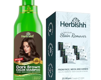 Herbishh Hair Color Shampoo Kit | Grey Coverage, Vegan, Ammonia-Free, Stain Remover