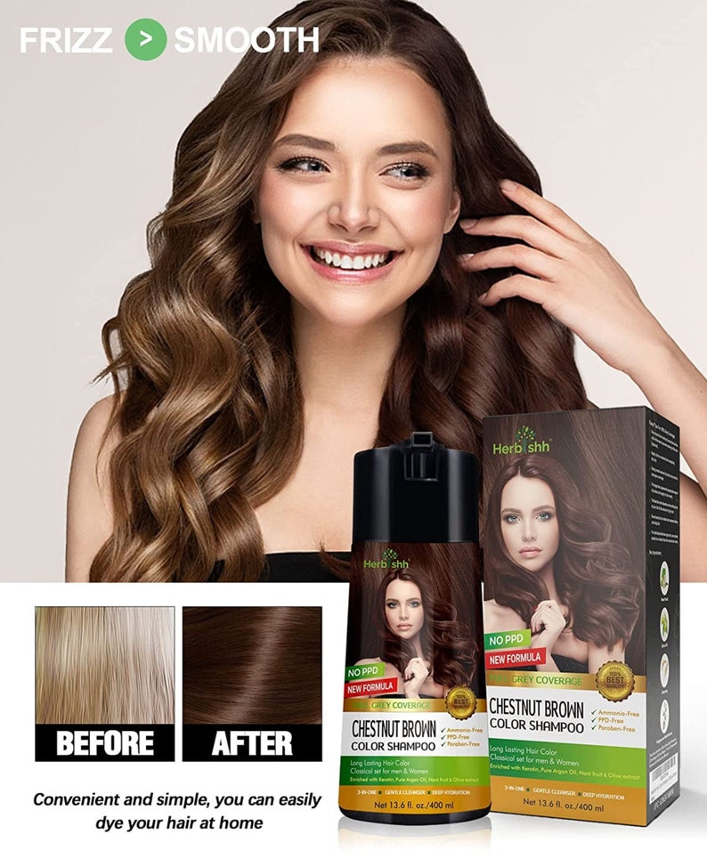 Chestnut Brown hair dye Enriched Color Shampoo PPD Free Hair Dye Formula 400ml image 3