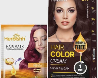 Herbishh Dark Brown Hair Color Cream 1 Minute Gray Coverage Argan Mask