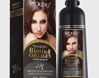 Mokeru Biotin Collagen Hair Color Shampoo, 500 ml Grey Coverage Dye Cream