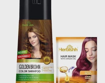 Herbishh Golden Brown Hair Color Shampoo | Ppd-Free 3-In-1 Hair Dye + Argan Mask