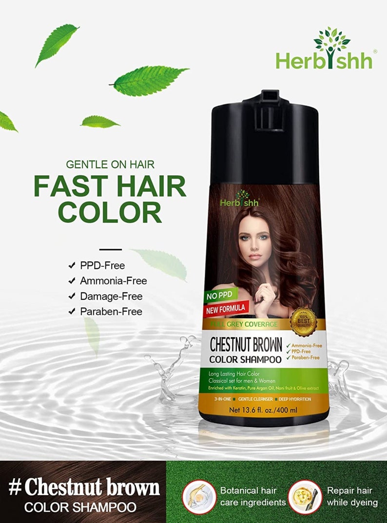 Chestnut Brown hair dye Enriched Color Shampoo PPD Free Hair Dye Formula 400ml image 4
