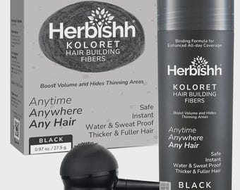 Herbishh Koloret Hair Fibers | Black, Bald Spot Cover-Up, Hair Thickening Powder