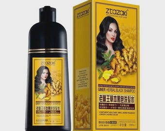 Champú tinte para el cabello Ginger 500ml Negro Color duradero y rápido Cubre las canas Champú herbal para el cuidado del cabello de hombres y mujeres