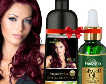 Buy 1pc Herbishh (Burgundy Red) Hair Color Shampoo for Gray Hair Get 1pc Herbishh Ginger Hair oil Free