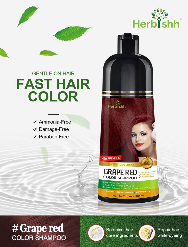 Haarfarben-Shampoo für graues Haar Natürliches Haarfärbe-Shampoo färbt das Haar in Minuten hält bis zu 3-4 Wochen 500 ML 3-in-1 Haarfarbe TRAUBENROT Bild 8