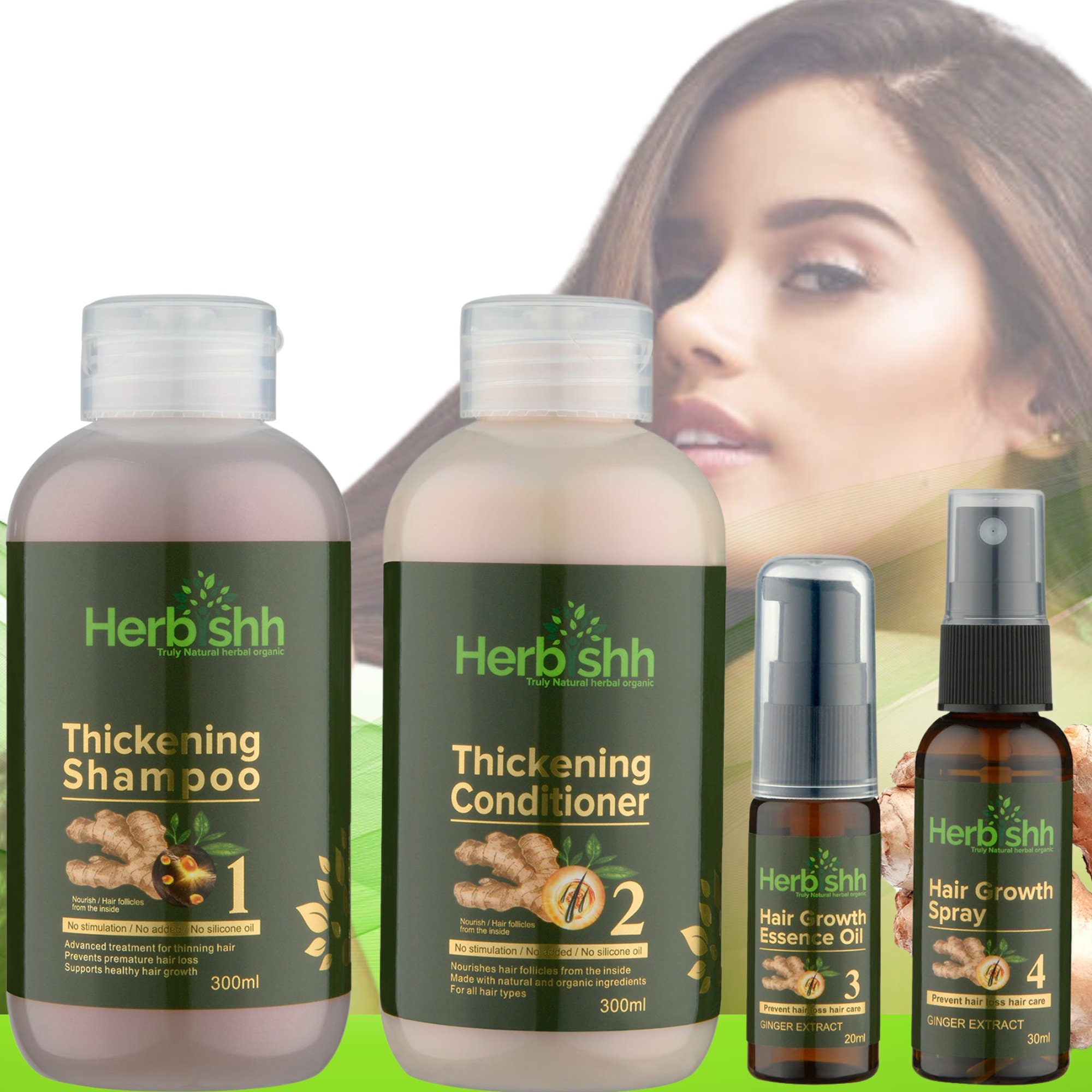 Herbishh Ginger Hair Growth Set Thickening Shampoo, Conditioner, Oil for Scalp Care