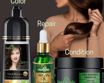 Hair Color Hair Dye Combo Contains Hair Color Shampoo Argan Oil Pro Keratin Hair Mask For Hair Straightening, Shine And Protection