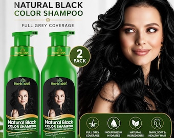 2 Pack Natural Black Color Shampoo | Herbal Hair Dye Shampoo for Gray Hair | Instant Black Hair Color | Gray Coverage Shampoo
