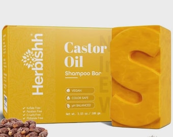 Herbishh Rizinusöl Shampoo Bar für das Haarwuchs | Organische, sulfatfreie, feuchtigkeitsspendende Haarpflege