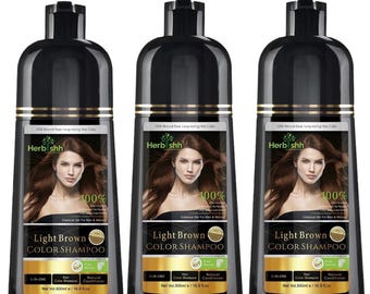 Herbishh 3 Pack Light Brown Hair Color Shampoo 500ml | Ammonia Free Herbal Hair Dye | Gray Coverage | Men & Women