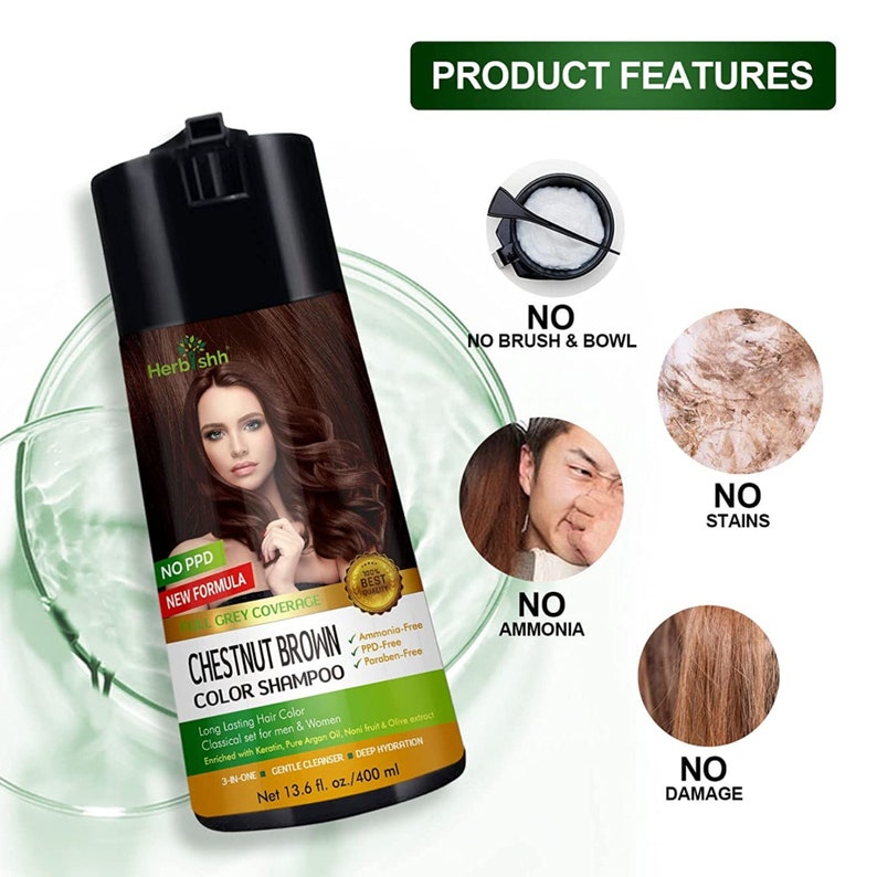 Chestnut Brown hair dye Enriched Color Shampoo PPD Free Hair Dye Formula 400ml image 8