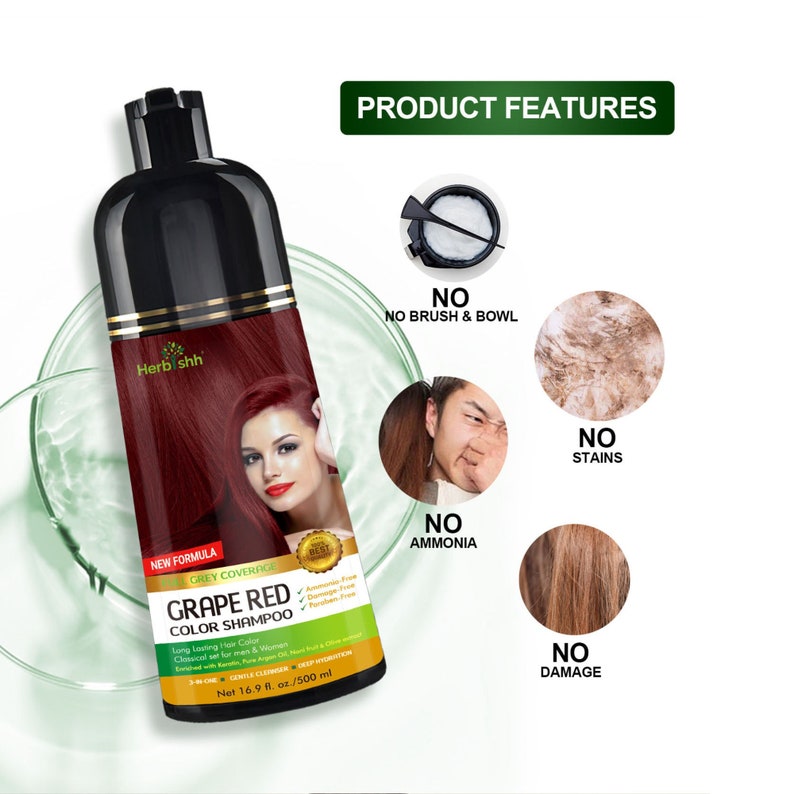 Hair Color Shampoo for Gray HairNatural Hair Dye ShampooColors Hair in MinutesLasts UpTo 3-4 Weeks500 ML3-In-1 Hair Color GRAPE RED image 6