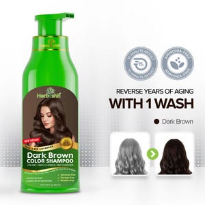 Shampoo tonalizante castanho escuro Herbishh | Cobertura de cabelos brancos 3 em 1, óleo de argan, sem amônia