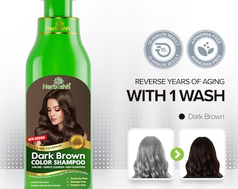 Herbishh Dark Brown Hair Color Shampoo | 3-in-1 Grey Coverage, Argan Oil, Ammonia-Free