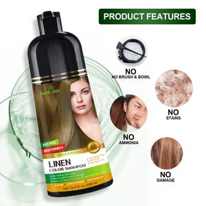 Hair Color Shampoo for Gray HairNatural Hair Dye ShampooColors Hair in MinutesLasts Up To 3-4 Weeks500 ML3-In-1 Hair Color LINEN image 6